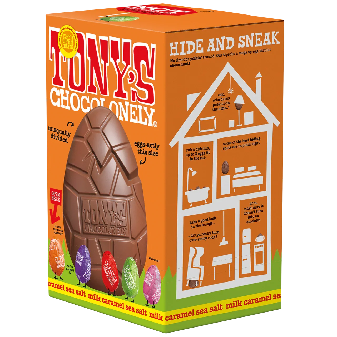 Large Milk Caramel Sea Salt Easter Egg & Mini Eggs - Tonys Chocolonely - 242g - Image 2