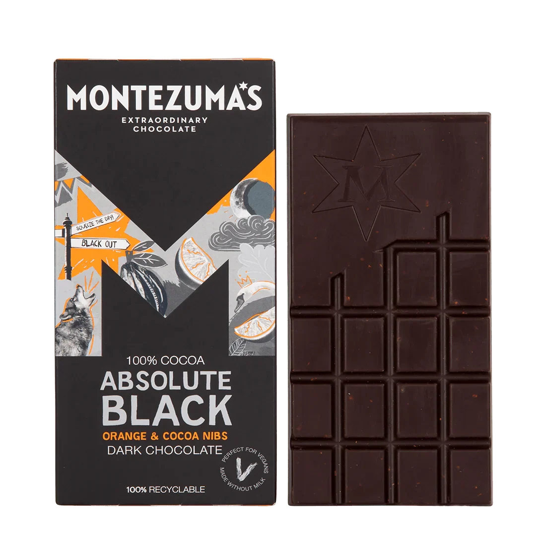 Montezuma's Absolute Black with Orange & Cocoa Nibs Bar - 90g - Image 3