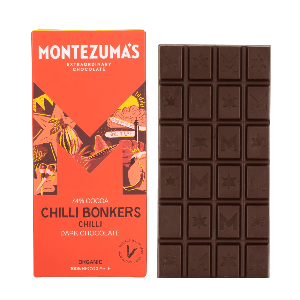Montezuma's Chilli Bonkers Dark Organic Chocolate Bar - 90g