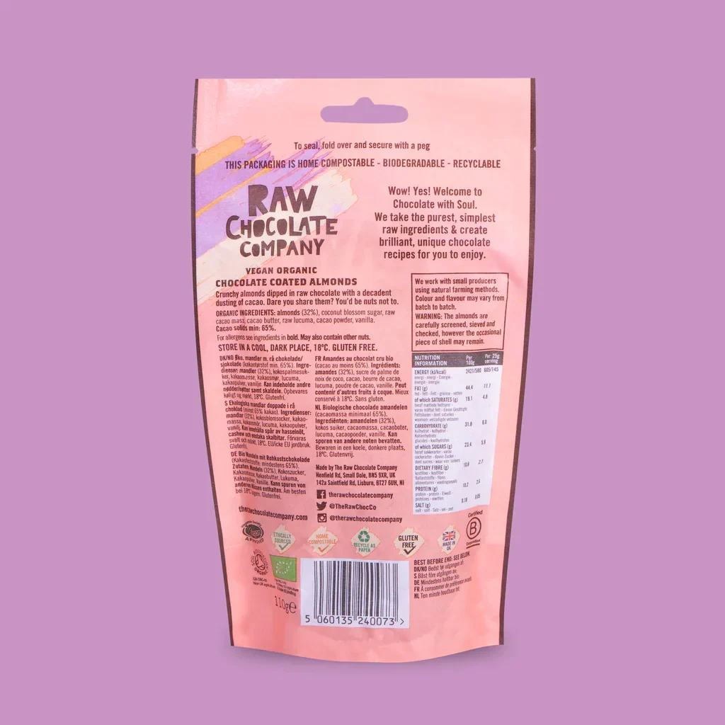 Organic Chocolate Almonds - 100g - Raw Chocolate Company - Image 2