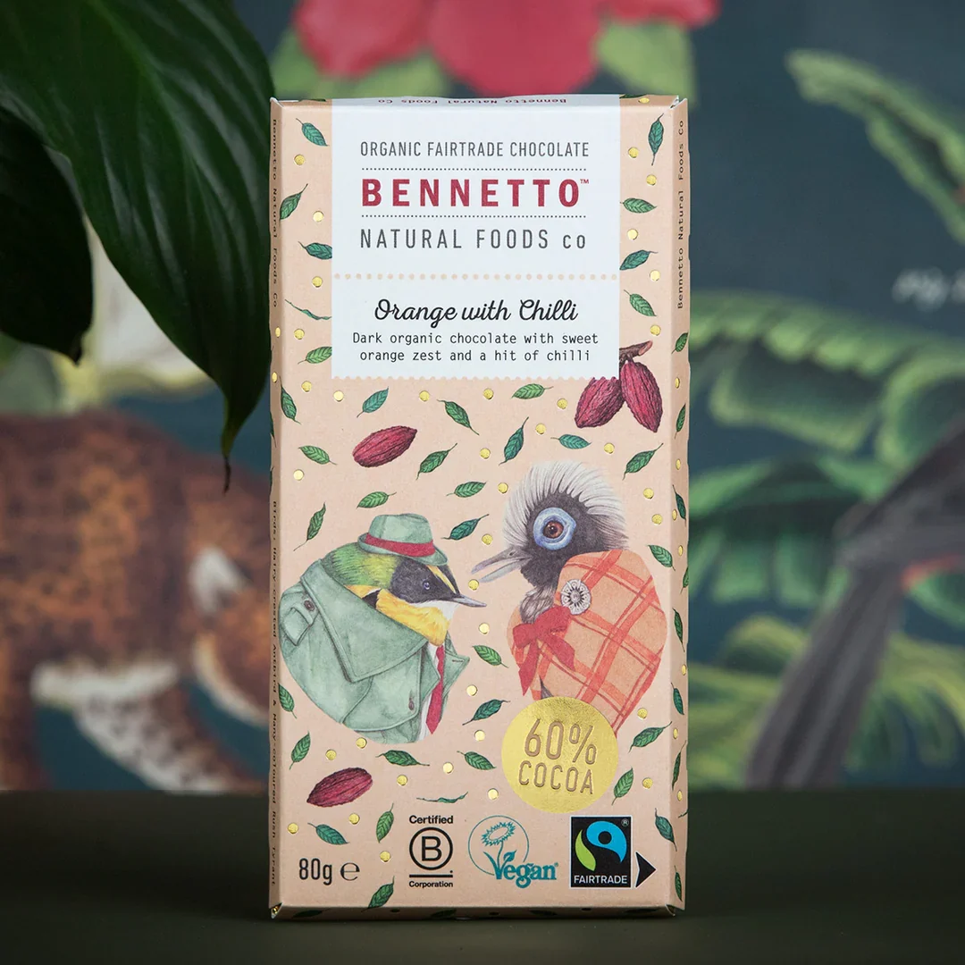 Organic Chocolate Bar Orange with Chilli - Bennetto - 80g - Image 2