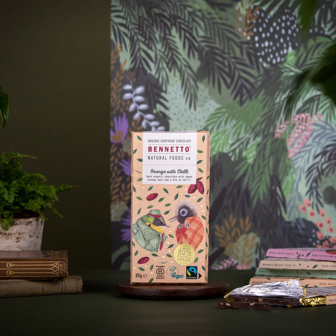 Organic Chocolate Bar Orange with Chilli - Bennetto - 80g - Image 4