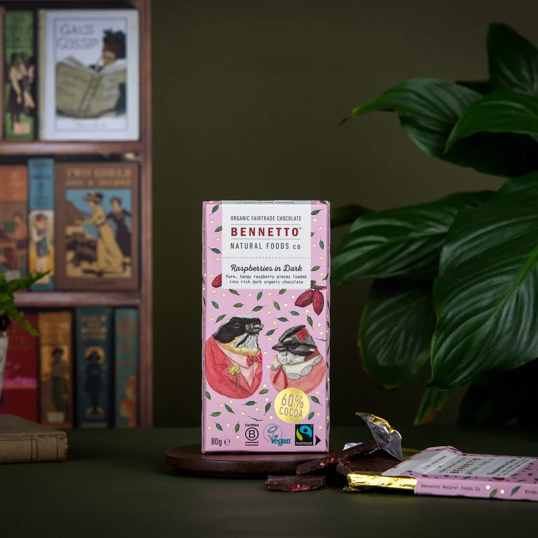 Organic Chocolate Bar Raspberry in Dark - Bennetto - 80g - Image 4