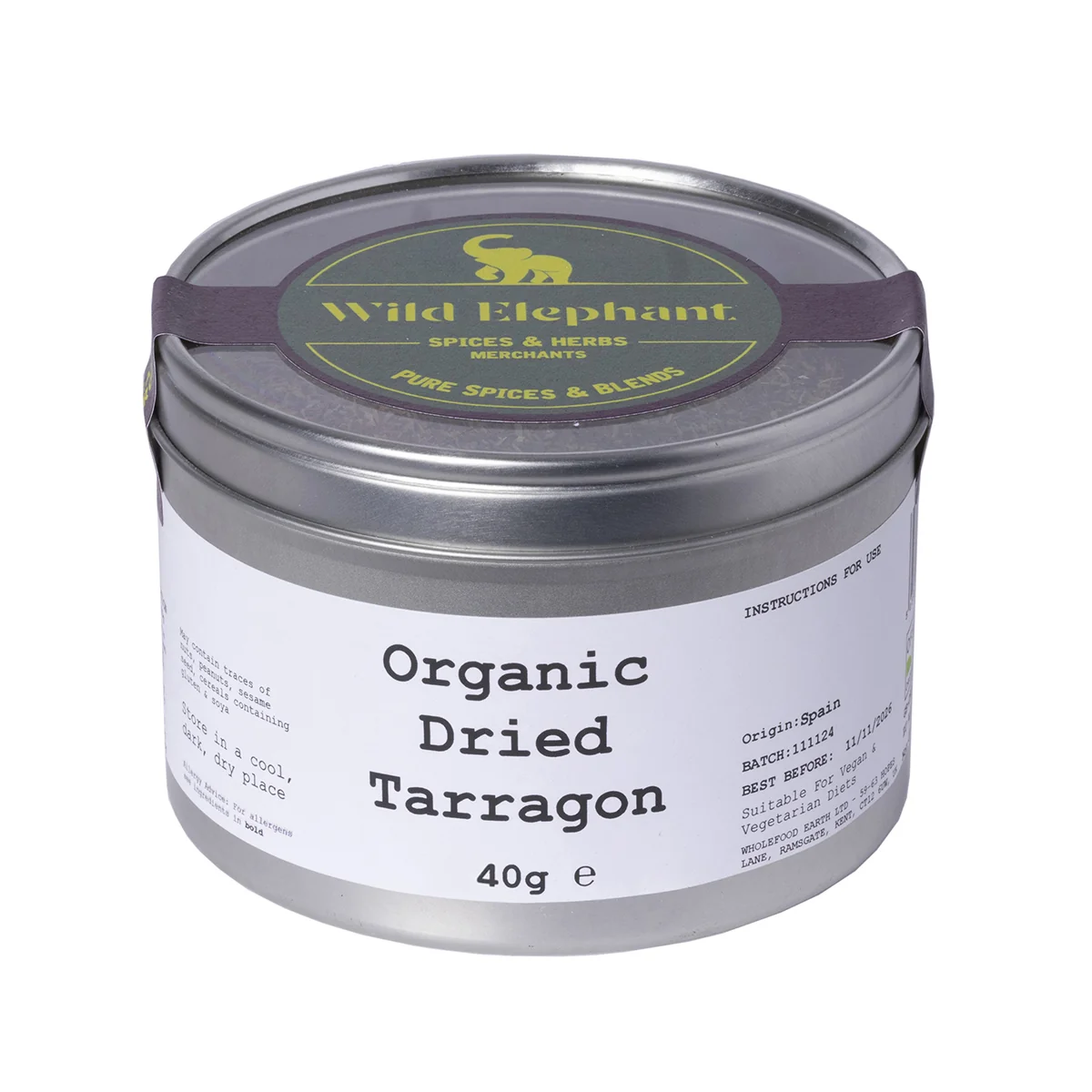 Organic Dried Tarragon - Wild Elephant - 40g