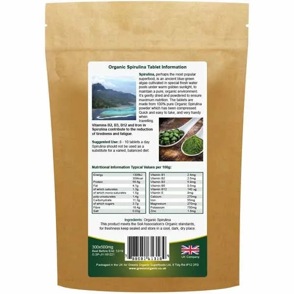 Organic Spirulina Tablets - 120x500mg - Golden Greens Organic - Image 2